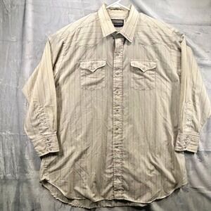 VTG Panhandle Slim Shirt Mens 18.5 X 36 Off White Striped Pearl Snap Western USA